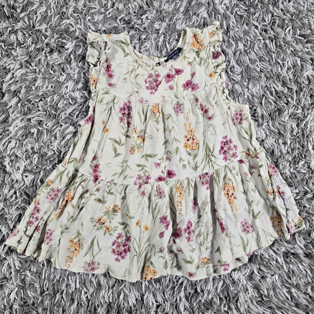 American Eagle Floral Ruffle Peplum Tank Top Cream Purple Yellow Viscose Medium